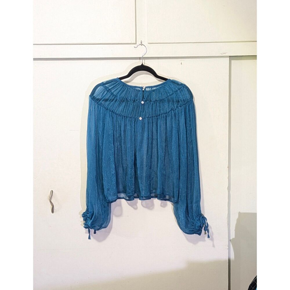 Zara Shimmery dark Turquoise sheer Blouse sz. S - Picture 3 of 7